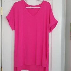 NWOT Zenana Rolled Sleeve V-Neck Top XL